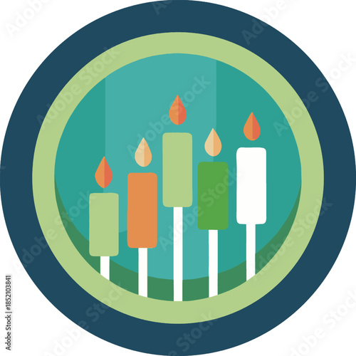 Colorful candles in a circular frame isolated on white background