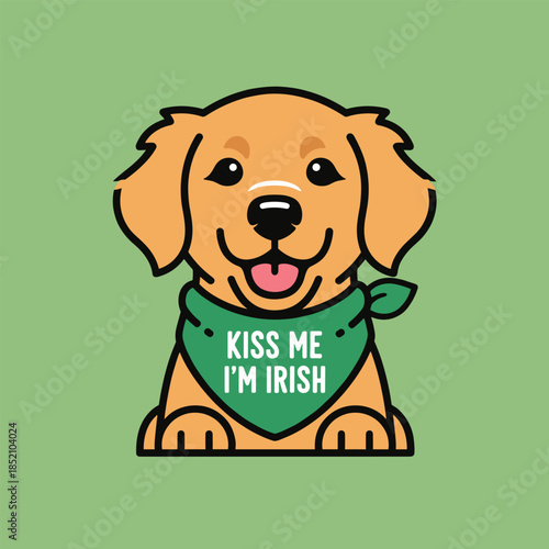 Adorable Golden Retriever Puppy Celebrating St. Patricks Day with Irish Bandana.