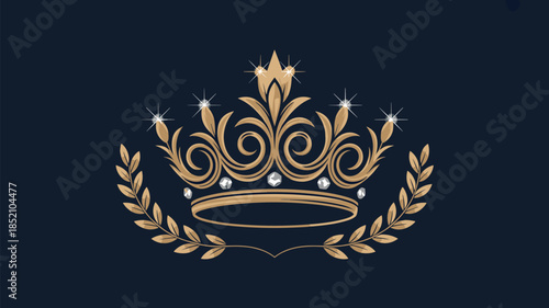 Golden Crown with Laurel Wreath, Royal Symbol with Gemstone Details