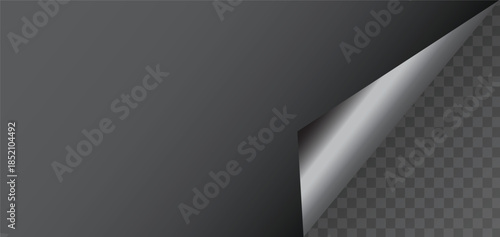 Realistic curled paper corner. Blank page with curled corner and soft shadow. Realistic vector illustration isolated on transparent background for creative design, Eps 10.