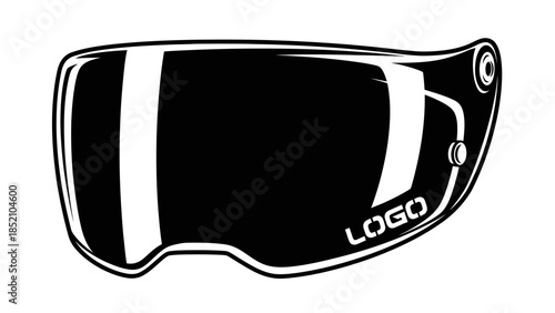 Black Motorcycle Helmet Visor With Logo And Reflections.