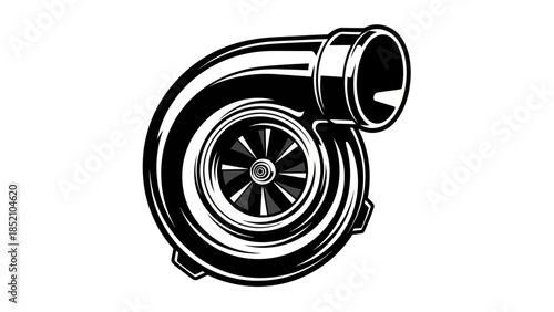 Turbocharger in Black and White Vector Illustration for Automotive Design.