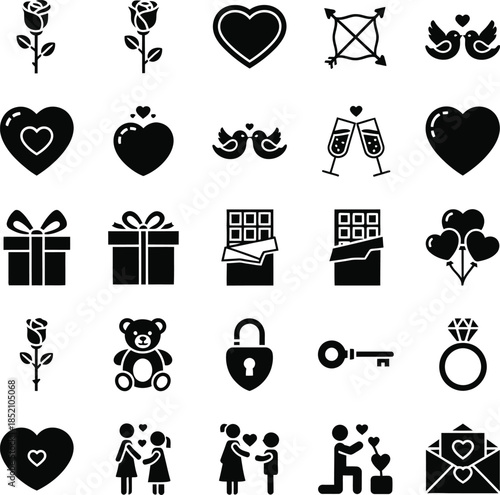 Valentine Romance Glyph Icons Pack