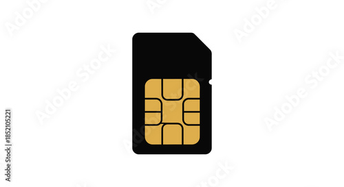 Detailed view of a black sim card with golden contacts a digital storage silhouette