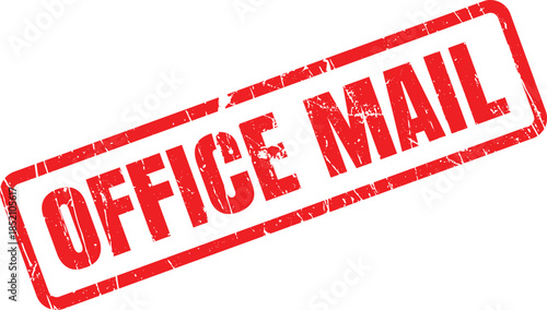 A striking red distressed rubber stamp effect displaying the words Office Mail on white