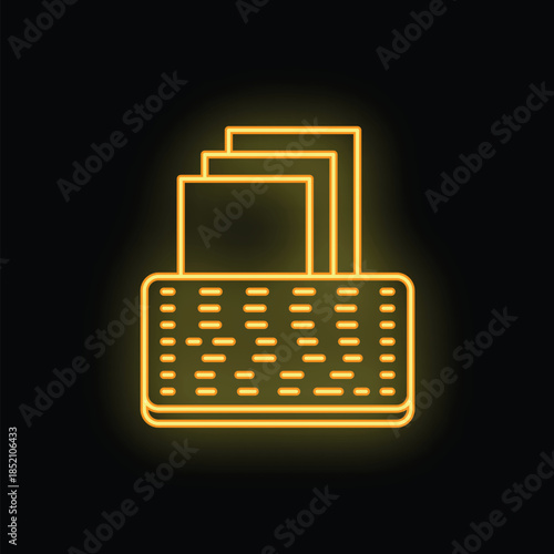 Yellow glowing neon line router and wi fi signal symbol isolated on black background