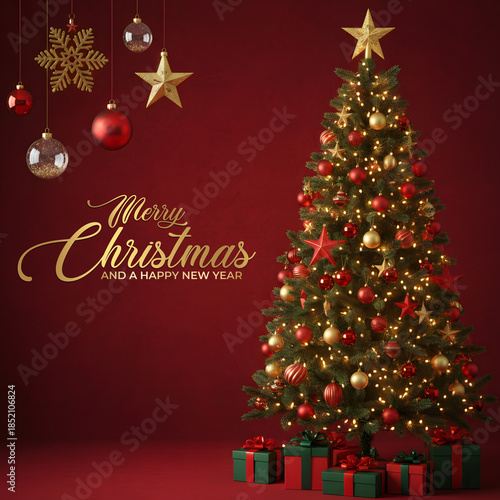 Christmas greeting card with Christmas tree