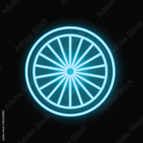 Neon blue shining circle is divided into sectors on a black background