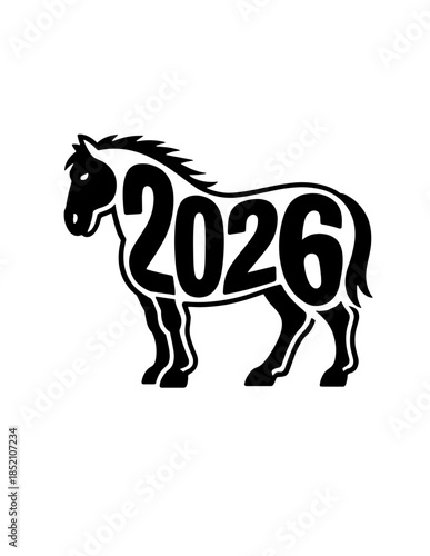 2026 Year of the Horse Black   Script Vector