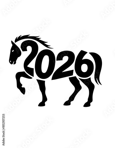 2026 Year of the Horse Black   Script Vector