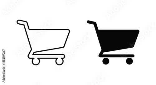 Two shopping carts depicted in outline and solid black silhouette