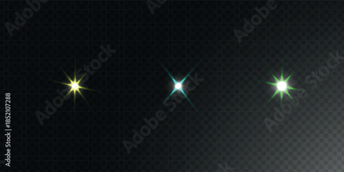 Shining lens flares set isolated on transparent background