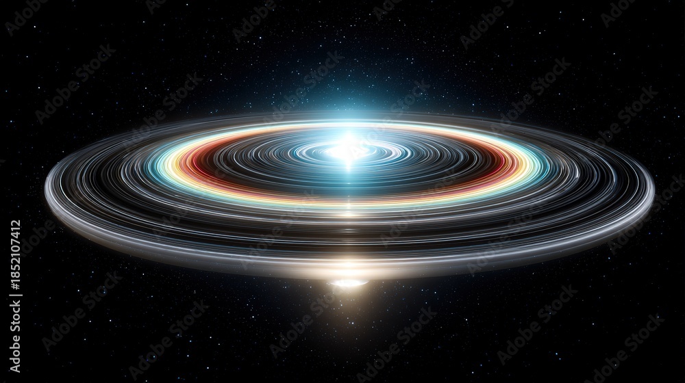 Fototapeta premium Scientific visualization of concentric magnetic field lines made of light, spiraling around a laser beam with volumetric glow and space distortion