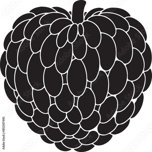 Black custard apple fruit icon stylized illustration of Annona squamosa for healthy food concepts isolated on white background