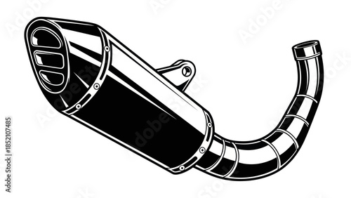 Motorcycle Exhaust Pipe Black and White Illustration.