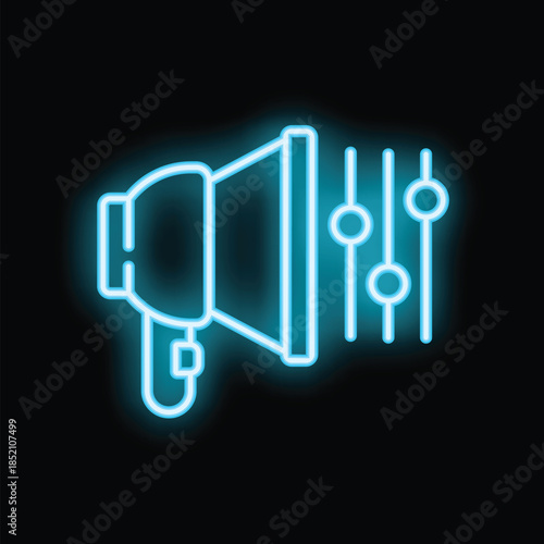 Neon icon of megaphone representing marketing campaign settings with volume adjusting