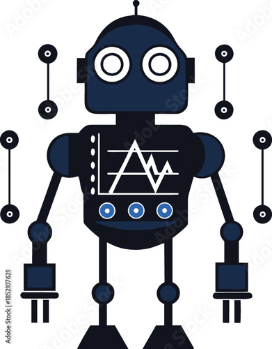 A dark blue robot with white details isolated on white background