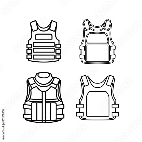 A set of Bulletproof vest line art vector illustration