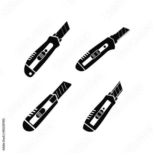 A set of utility knife silhouette vector art illustration
