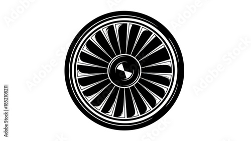 Jet Engine Turbine Fan Blades Black and White Illustration.