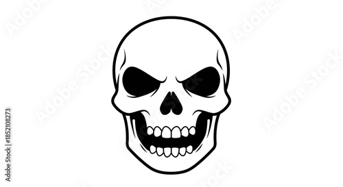 Vector illustration of a grinning human skull, featuring a classic spooky design in monochrome, perfect for Halloween themes or danger motifs