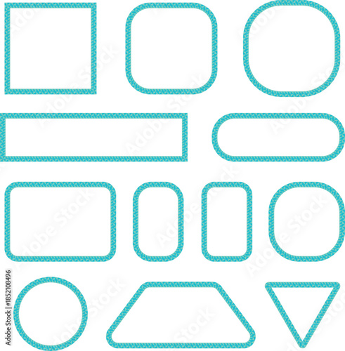 Turquoise textured outline shapes and rounded frames set. Clean geometric borders with soft grain detail and modern style. Versatile UI elements for web, app and graphic design layouts.