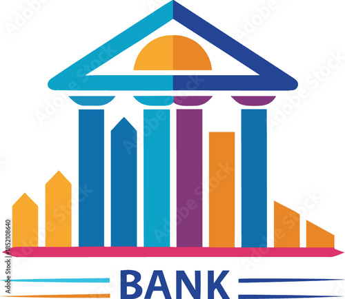 Colorful bank logo with columns and graph isolated on white background