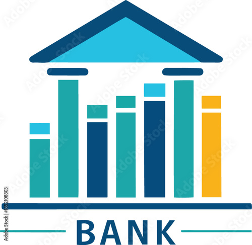 Colorful bank building icon with bars and columns isolated on white background