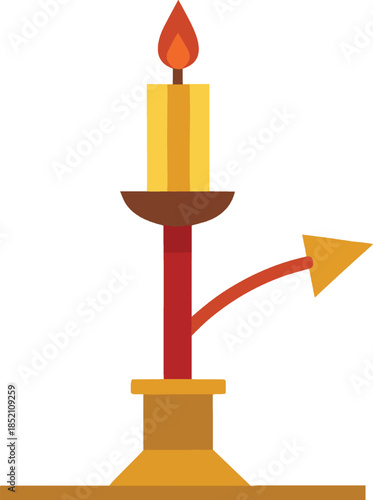 A colorful illustration of a candle with a red wick holder and yellow flame