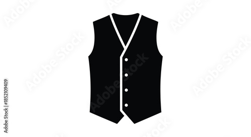 A simple black vest design single breasted with v neckline presented as a silhouette