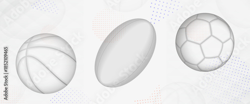 Monochromatic Sports Balls on Abstract Background. Vector Sport banner.