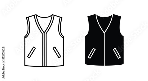 Two sleeveless vests displayed in contrasting colors a black and white illustration silhouette