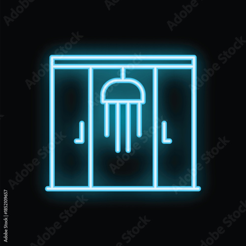Glowing neon blue icon of a wind chime hanging from a doorway