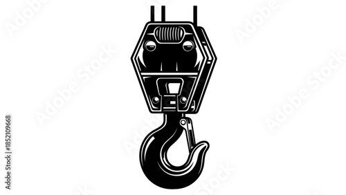 Black and white illustration of a heavy duty crane hook.