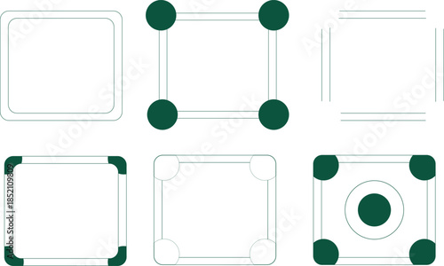 Illustration of various corner connector configurations isolated on transparent background