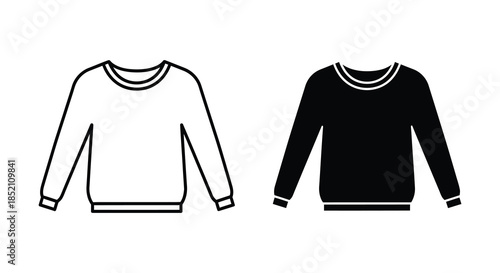 Two sweater designs one white one black displayed as linear illustrations silhouette