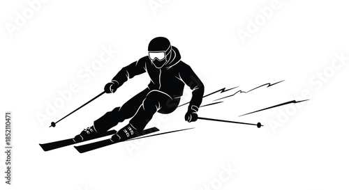 Dynamic skier in action carving through snow with speed and precision silhouette