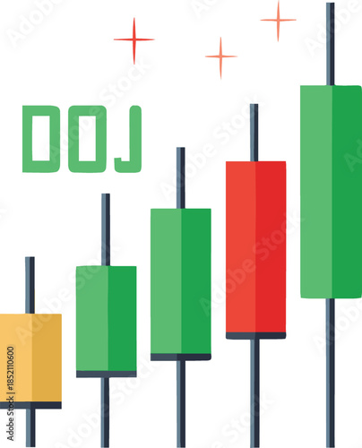 A colorful stock market candlestick chart with green and red bars isolated on white background