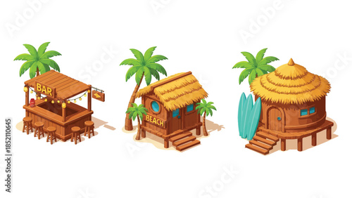 Cartoon Tropical Huts and Beach Bar
