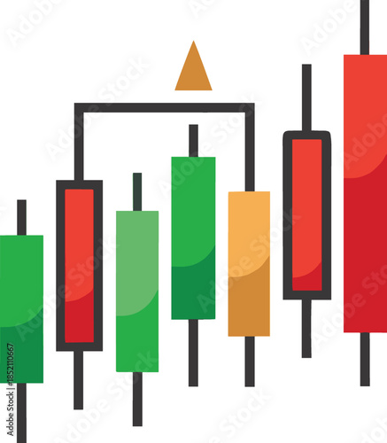 Colorful stock market candlestick chart pattern isolated on white background