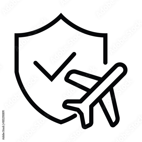 Airplane Protected by Shield with Checkmark