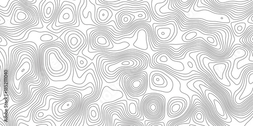 Abstract Black-white background from Ocean topographic. Geographic mountain relief. Abstract lines background. Line topography map contour background, geographic grid