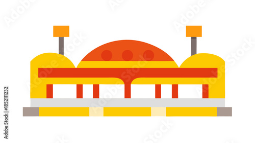 Vibrant temple with golden roof and red dome