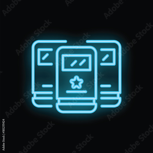 Neon police shield glowing in the dark, representing security forces ensuring safety and fighting crime at night