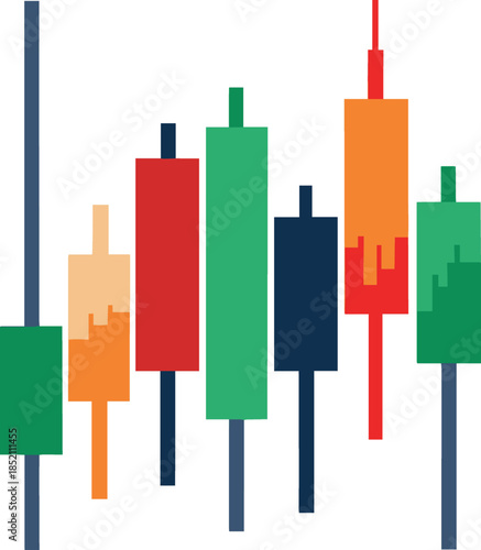 Colorful stock market candlestick chart isolated on white background