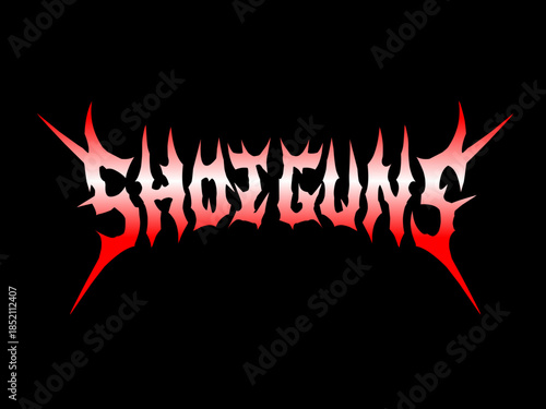 Shotgun, metal typography vector in a sharp, symmetry , tribal custom lettering style. perfect for band logos, t-shirt prints, stickers, or dark-themed posters