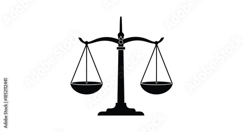 Classic scales of justice illustration perfectly balanced with a dark striking silhouette