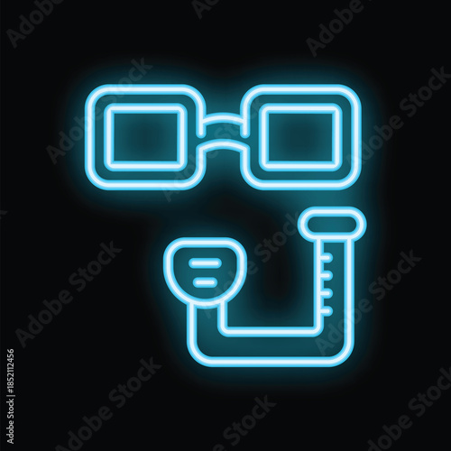 Glowing neon icon of a diving mask and snorkel, evoking summer vacations and underwater exploration