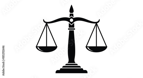 A black scale of justice icon representing balance fairness and legal proceedings silhouette