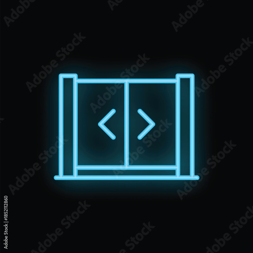 Blue neon sign of automatic sliding double doors, great for any design purposes